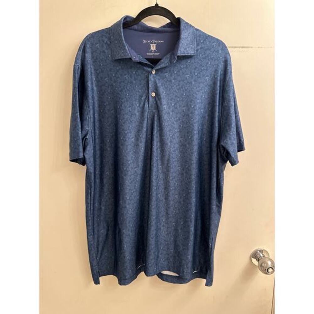 Hickey Freeman Men Blue Floral Travel Golf Purple Polo Preppy‎ Country Club L